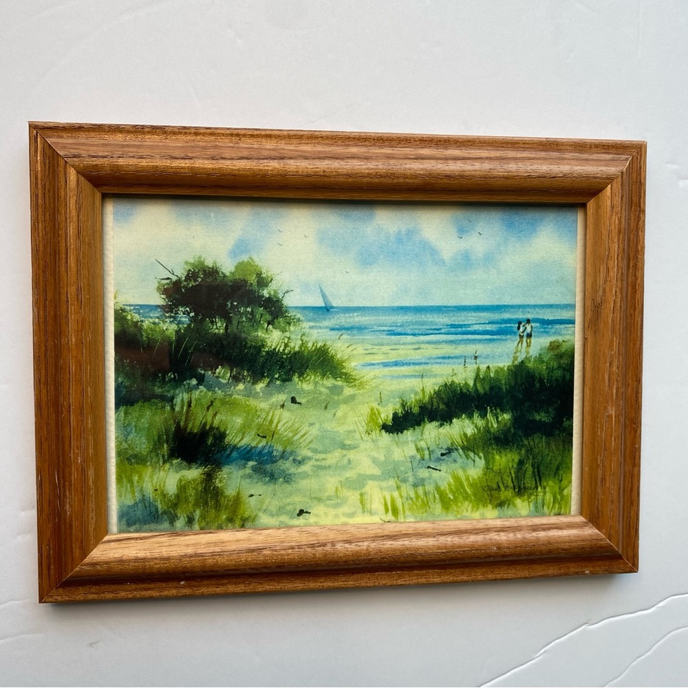 Vintage picture wooden frame Summer Landscape by the River - Wall Art 6”x8.5”